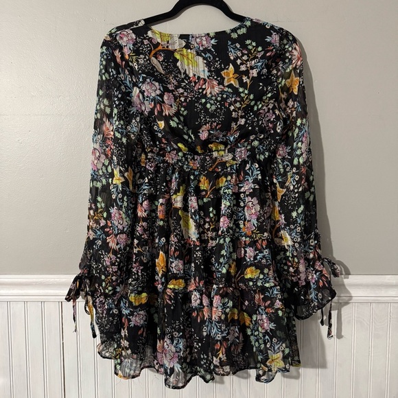 Free People | Closer to the Heart Boho Floral Long Sleeve Flowy mini Dress XS - Picture 3 of 11